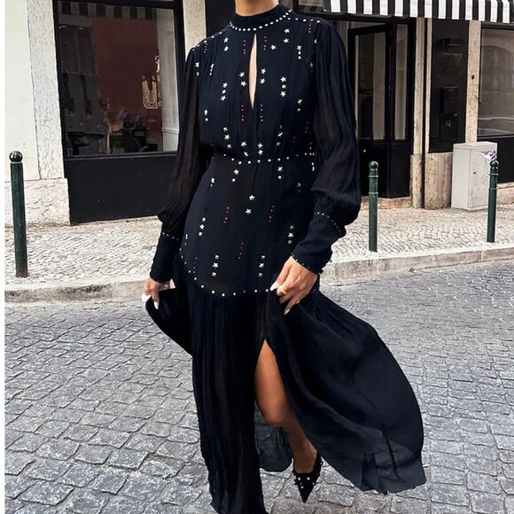 Gorgeous Black Studded Azelea  Maxi Dress from Never Fully Dressed NWT - Picture 2 of 6